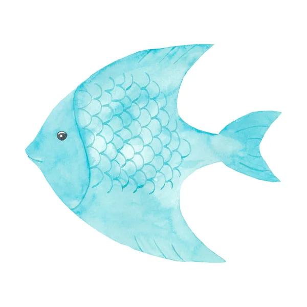 Elementos aquarela do tema marinho- peixe sobre fundo branco. Ilustração pintada à mão. Frutos do mar orgânicos do oceano fresco. Perfeito para logotipo, menu, decoração, restaurante, rótulos de alimentos, embalagem . — Fotografia de Stock