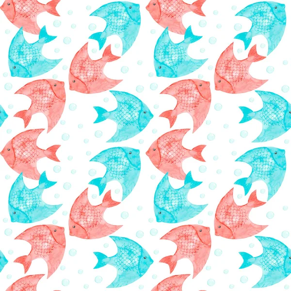 수채 색 물감없는 패턴. 흰 바탕에는 해양 물고기가 따로 있었습니다. 손그렸다. 신선 한 해양 유기 삽화. 주방 디자인, 직물, 초대장, 카드, 벽 예술, 포장. — 스톡 사진