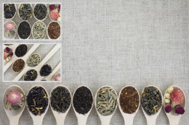 Kolaj farklı çeşitleri ve türleri tahta kaşık çay