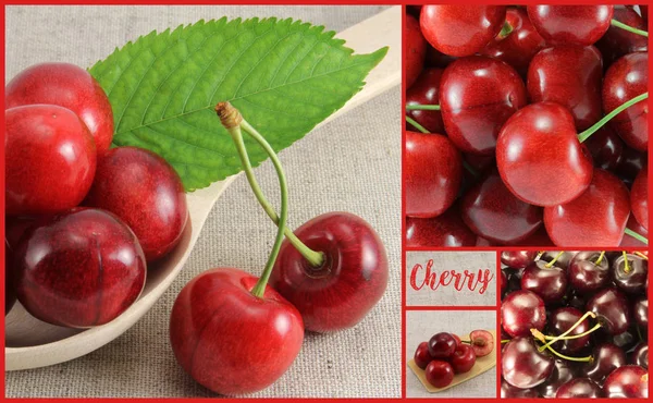 Collage of red cherry-rectangle — Stock Photo, Image