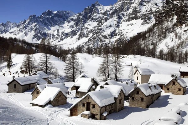 Devero Park Verbano Cusio Ossola Italy January 2017 Crampiolo Village — 图库照片