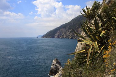 Portovenere (SP), Italy - April 15, 2017: Cliff around San Pietro Church, Portovenere gulf of Poets, Cinque Terre, La Spezia, Liguria, Italy