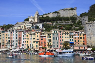 Portovenere ( SP ), Italy - April 15, 2017: Wiew of Portovenere village, gulf of Poets, Cinque Terre, La Spezia, Liguria, Italy