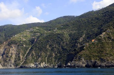 Portovenere ( SP ), Italy - April 15, 2017: Cliffs landscape near Portovenere, gulf of Poets, Cinque Terre, La Spezia, Liguria, Italy