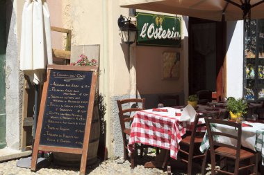 Monterosso ( SP ), Italy - April 15, 2017: Typical restaurant in Monterosso village, gulf of Poets, Cinque Terre, La Spezia, Liguria, Italy