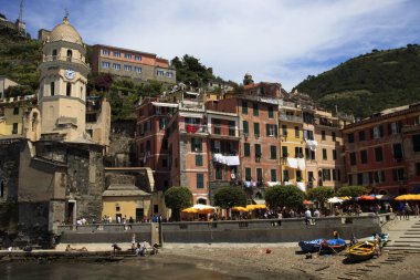 Vernazza ( SP ), Italy - April 15, 2017: Vernazza village, gulf of Poets, Cinque Terre, La Spezia, Liguria, Italy