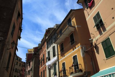 Vernazza ( SP ), Italy - April 15, 2017: Old houses in Vernazza village, gulf of Poets, Cinque Terre, La Spezia, Liguria, Italy