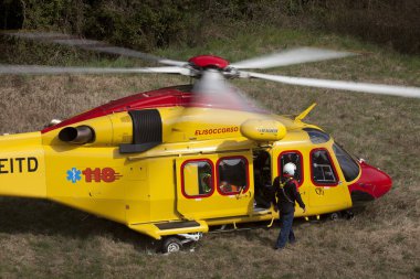 Fagnano Olona (VA), Italy - June 25, 2017: The italian helicopter of the public rescue service 118