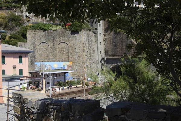 Riomaggiore Itália Abril 2017 Estação Ferroviária Riomaggiore Golfo Dos Poetas — Fotografia de Stock