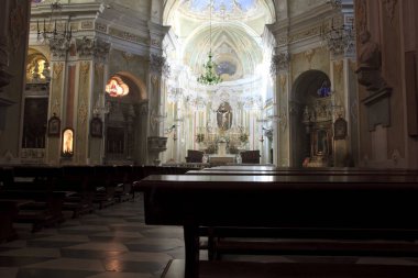 Laigueglia (SV), Italy - February 15, 2017: Laigueglia church inside, Riviera dei Fiori, Savona, Liguria, Italy.