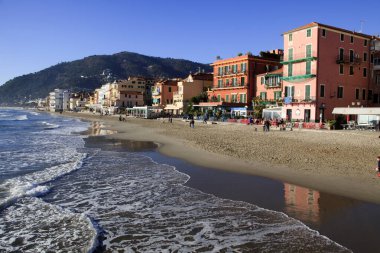 Alassio (SV), Italy - February 15, 2017: The Alassio beach, Riviera dei Fiori, Savona, Liguria, Italy.
