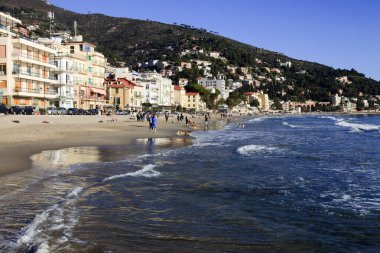 Alassio (SV), Italy - February 15, 2017: The Alassio beach, Riviera dei Fiori, Savona, Liguria, Italy.