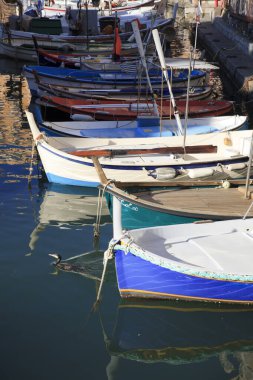 Camogli (GE), Italy - June 01, 2017: Fisherman's boats in the fishing village of Camogli, Gulf of Paradise, Portofino National Park, Genova, Liguria, Italy