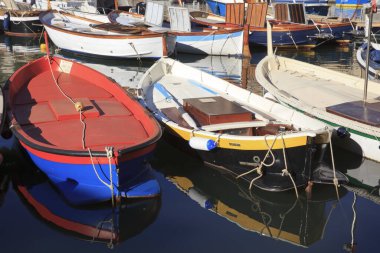 Camogli (GE), Italy - June 01, 2017: Fisherman's boats in the fishing village of Camogli, Gulf of Paradise, Portofino National Park, Genova, Liguria, Italy