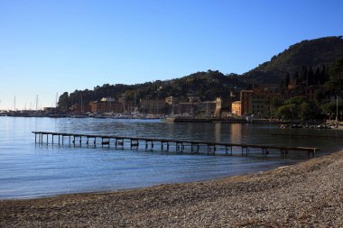 Santa Margherita Ligure (GE), Italy - June 01, 2017: Santa margherita Ligure beach and harbour, Genova, Liguria, Italy