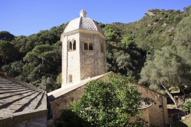 San Fruttuoso (Ge), İtalya - Haziran 01, 2017: San Fruttuoso abbay, Cenova, Liguria, İtalya