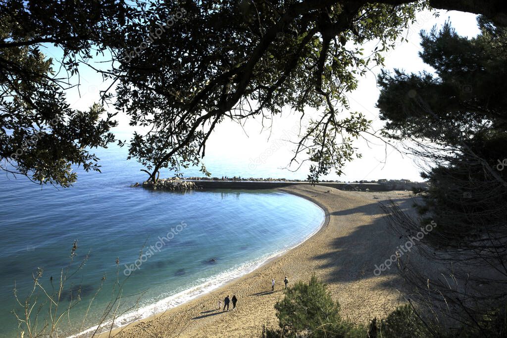 Sirolo (AN), Italy - January 1, 2019:  Urbani beach, Riviera del Conero, Adriatic Sea, Sirolo, Ancona, Marche, Italy 