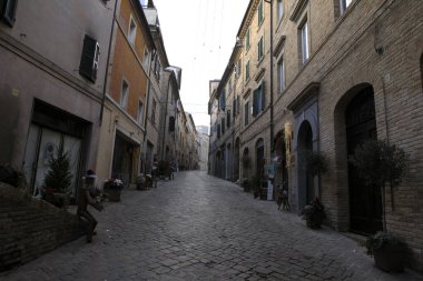 Recanati (MC), Italy - January 1, 2019: Typical road in Recanati village, Macerata, Marche, Italy 