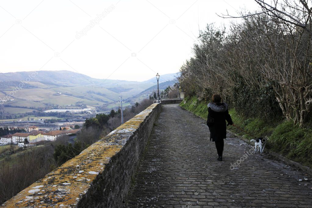Serra San Quirico (AN), Italy - January 1, 2019: Typical road in Serra San Quirico village, Ancona, Marche, Italy 