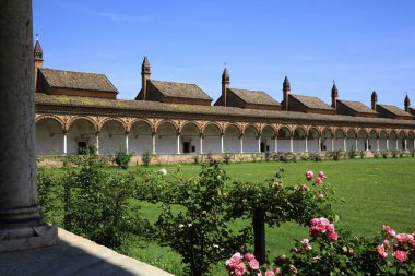 Pavia (PV), Italy - June 09, 2018: Certosa di Pavia area and Carthusian Monastery inside area detail, Pavia, Lombardy, Italy  clipart
