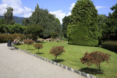 Stresa (Vco), İtalya - 2 Haziran 2018: Villa Pallavicino bahçesi, Stresa, Verbano-Cusio-Ossola, Piedmont, Ital