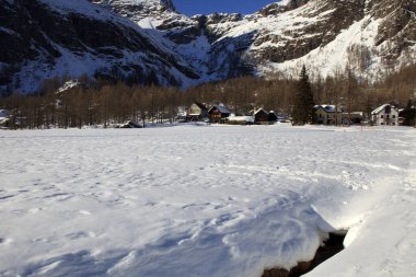 Devero Park (Verbano-Cusio-Ossola), İtalya - 15 Ocak 2017: Alpe Devero Park manzarası, Ossola Vco, Piedmont, İtalya