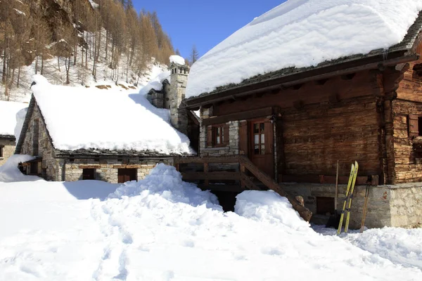 Devero Park Verbano Cusio Ossola Italy January 2017 Crampiolo Village — Stockfoto