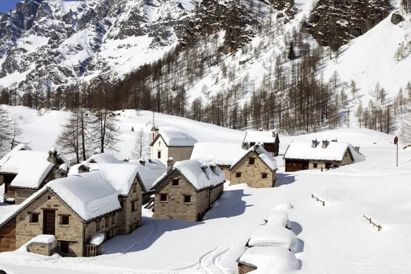 Devero Park Verbano Cusio Ossola Italy January 2017 Crampiolo Village — 图库照片