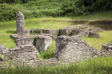 Roselle (GR), Italy - June 19, 2017: Etruscan ruins in archaeological site in Roselle, Grosseto, Tuscany, Italy, Europe