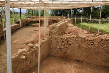 Roselle (GR), Italy - June 19, 2017: Etruscan ruins in archaeological site in Roselle, Grosseto, Tuscany, Italy, Europe