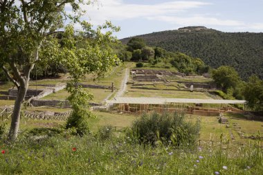 Roselle (GR), Italy - June 19, 2017: Etruscan ruins in archaeological site in Roselle, Grosseto, Tuscany, Italy, Europe