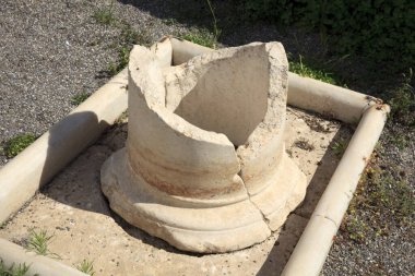 Roselle (GR), Italy - June 19, 2017: Etruscan ruins in archaeological site in Roselle, Grosseto, Tuscany, Italy, Europe