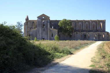 Chiusdino (SI), Italy - September 10, 2017: San Galgano Abbey view in Chiusdino village, Siena, Tuscany, Italy, Europe