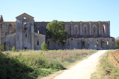 Chiusdino (SI), Italy - September 10, 2017: San Galgano Abbey view in Chiusdino village, Siena, Tuscany, Italy, Europe