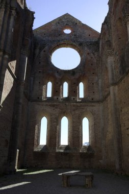 Chiusdino (SI), Italy - September 10, 2017: San Galgano Abbey inside view in Chiusdino village, Siena, Tuscany, Italy, Europe