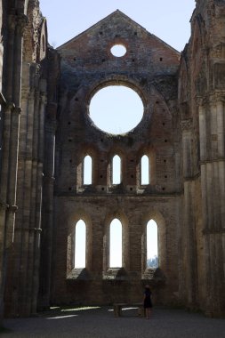 Chiusdino (SI), Italy - September 10, 2017: San Galgano Abbey inside view in Chiusdino village, Siena, Tuscany, Italy, Europe