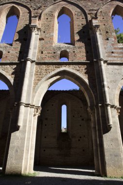 Chiusdino (SI), Italy - September 10, 2017: San Galgano Abbey inside view in Chiusdino village, Siena, Tuscany, Italy, Europe