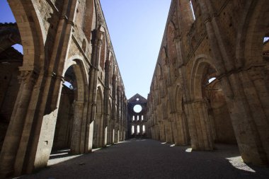 Chiusdino (SI), Italy - September 10, 2017: San Galgano Abbey inside view in Chiusdino village, Siena, Tuscany, Italy, Europe