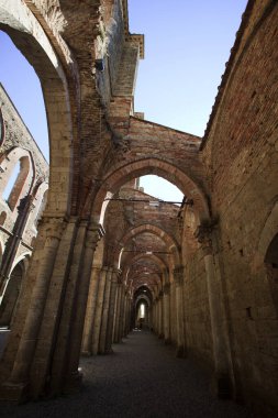 Chiusdino (SI), Italy - September 10, 2017: San Galgano Abbey inside view in Chiusdino village, Siena, Tuscany, Italy, Europe