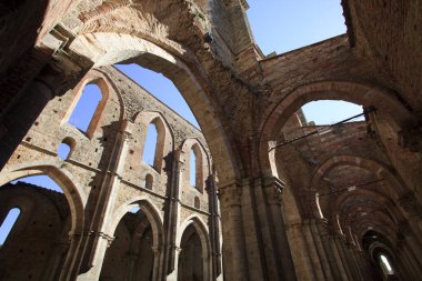 Chiusdino (SI), Italy - September 10, 2017: San Galgano Abbey inside view in Chiusdino village, Siena, Tuscany, Italy, Europe