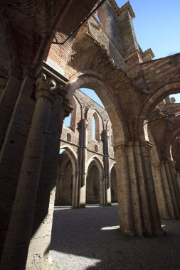 Chiusdino (SI), Italy - September 10, 2017: San Galgano Abbey inside view in Chiusdino village, Siena, Tuscany, Italy, Europe
