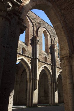 Chiusdino (SI), Italy - September 10, 2017: San Galgano Abbey inside view in Chiusdino village, Siena, Tuscany, Italy, Europe