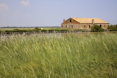 Po river (FE),  Italy - April 30, 2017: An old Fisherman's house on Po river, Delta Regional Park, Emilia Romagna, Italy