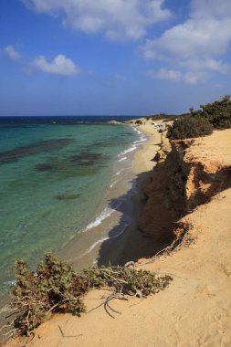 Alyko plajı, Naxos / Yunanistan - 24 Ağustos 2014: Naxos, Cyclades Adaları 'ndaki Alyko plaj manzarası, Yunanistan