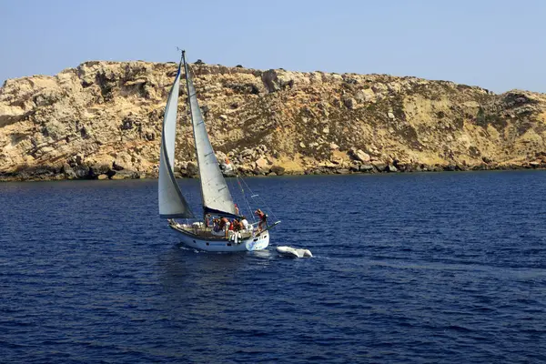 Naxos Griechenland August 2014 Ein Segelboot Meer Von Naxos Kykladen — Stockfoto