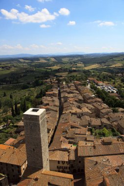 San Gimignano (SI), Italy - April 10, 2017: View of San Gimignano from the top of the tower, Siena, Tuscany, Italy