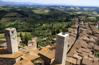 San Gimignano (SI), Italy - April 10, 2017: View of San Gimignano from the top of the tower, Siena, Tuscany, Italy