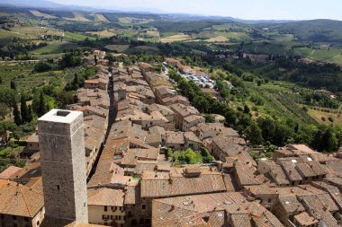 San Gimignano (SI), Italy - April 10, 2017: View of San Gimignano from the top of the tower, Siena, Tuscany, Italy