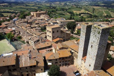 San Gimignano (SI), Italy - April 10, 2017: View of San Gimignano from the top of the tower, Siena, Tuscany, Italy