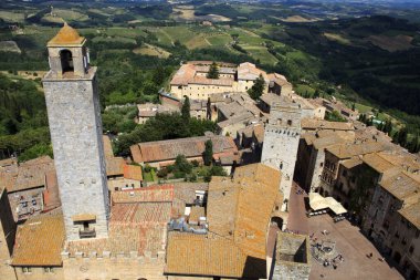 San Gimignano (SI), Italy - April 10, 2017: View of San Gimignano from the top of the tower, Siena, Tuscany, Italy